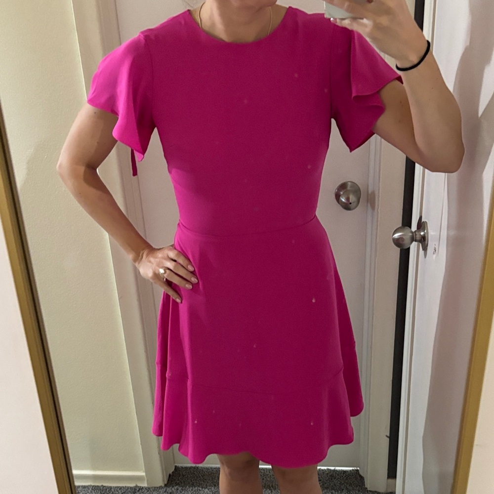 Warehouse Fuchsia Flutter-Sleeve Fit & Flare Mini Dress